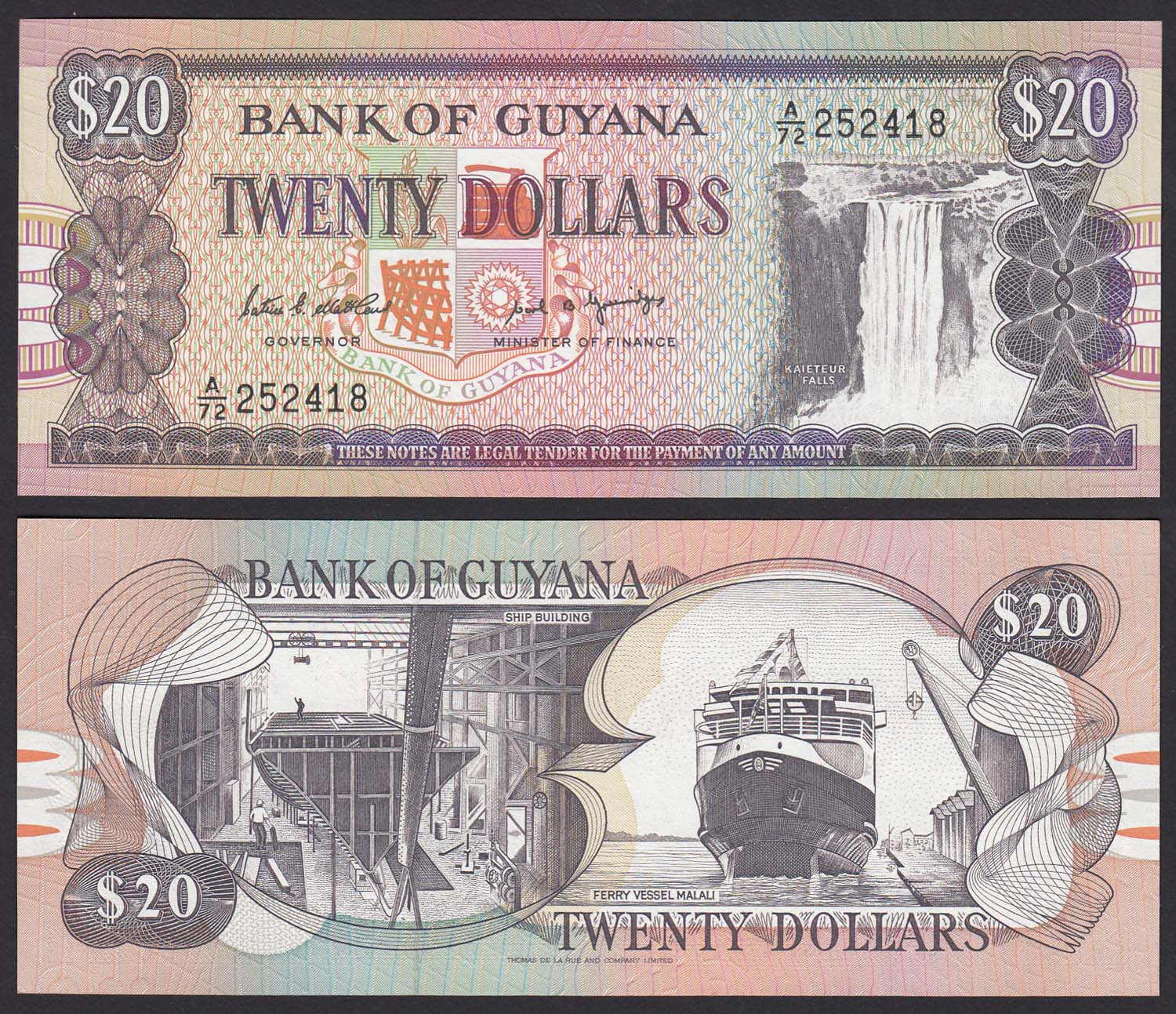 GUYANA 20 DOLLAR BANKNOTE (1989) Pick 27 sig.7 UNC (1) (16086 ...