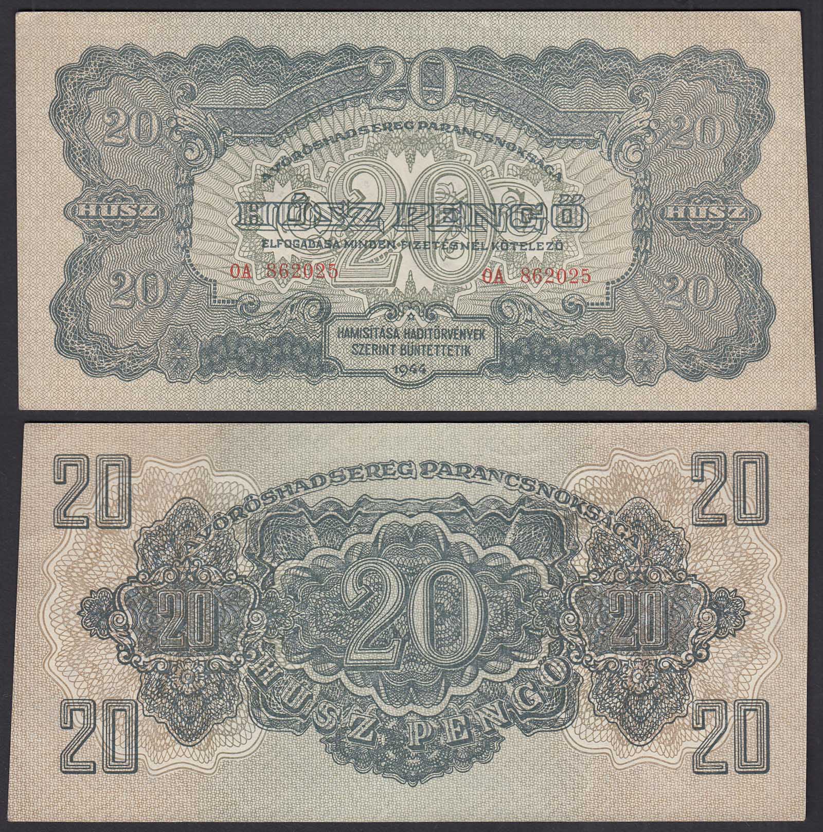 Ungarn Hungary 20 Pengo Banknote 1944 Pick M6 Xf 2 24899